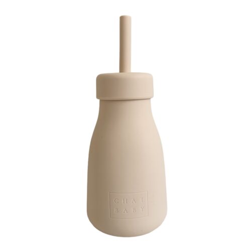 Cream silicone milk bottle with straw and chai baby branding