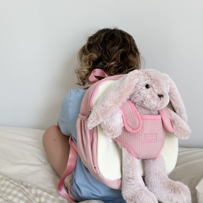 Pink bunny backpack with harness