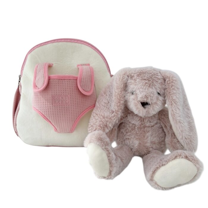 Pink bunny backpack with harness