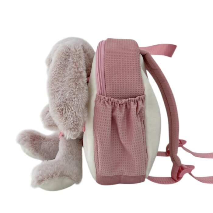 Pink bunny backpack with harness