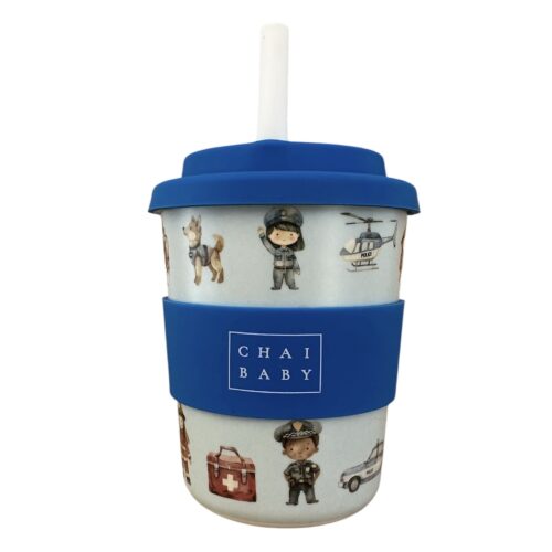 emergency services kids keep cup with silicone lid band and straw 240ml